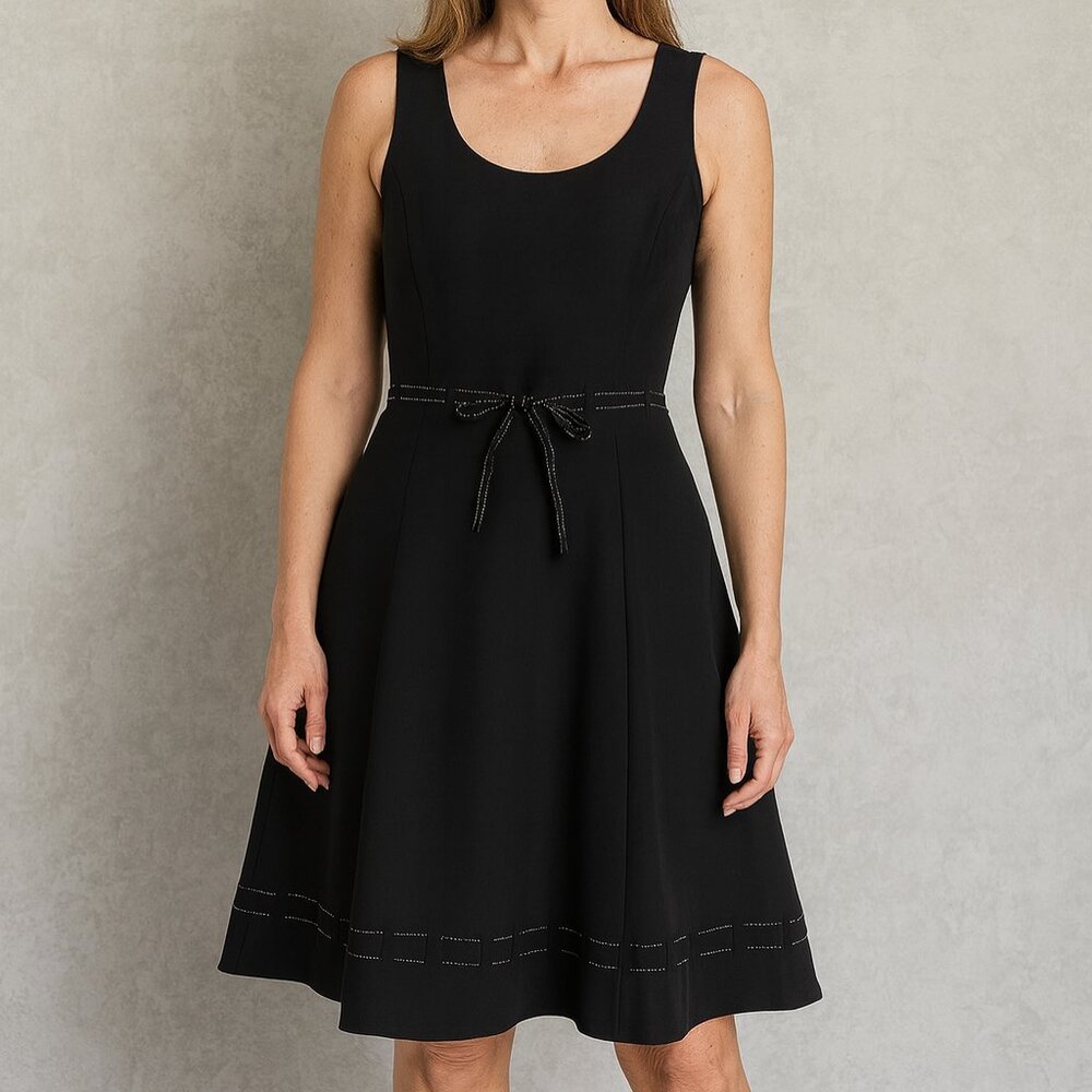 Loft Black Silk Dress Size 6 White Dotted Ribbon Sleeveless Casual Feminine